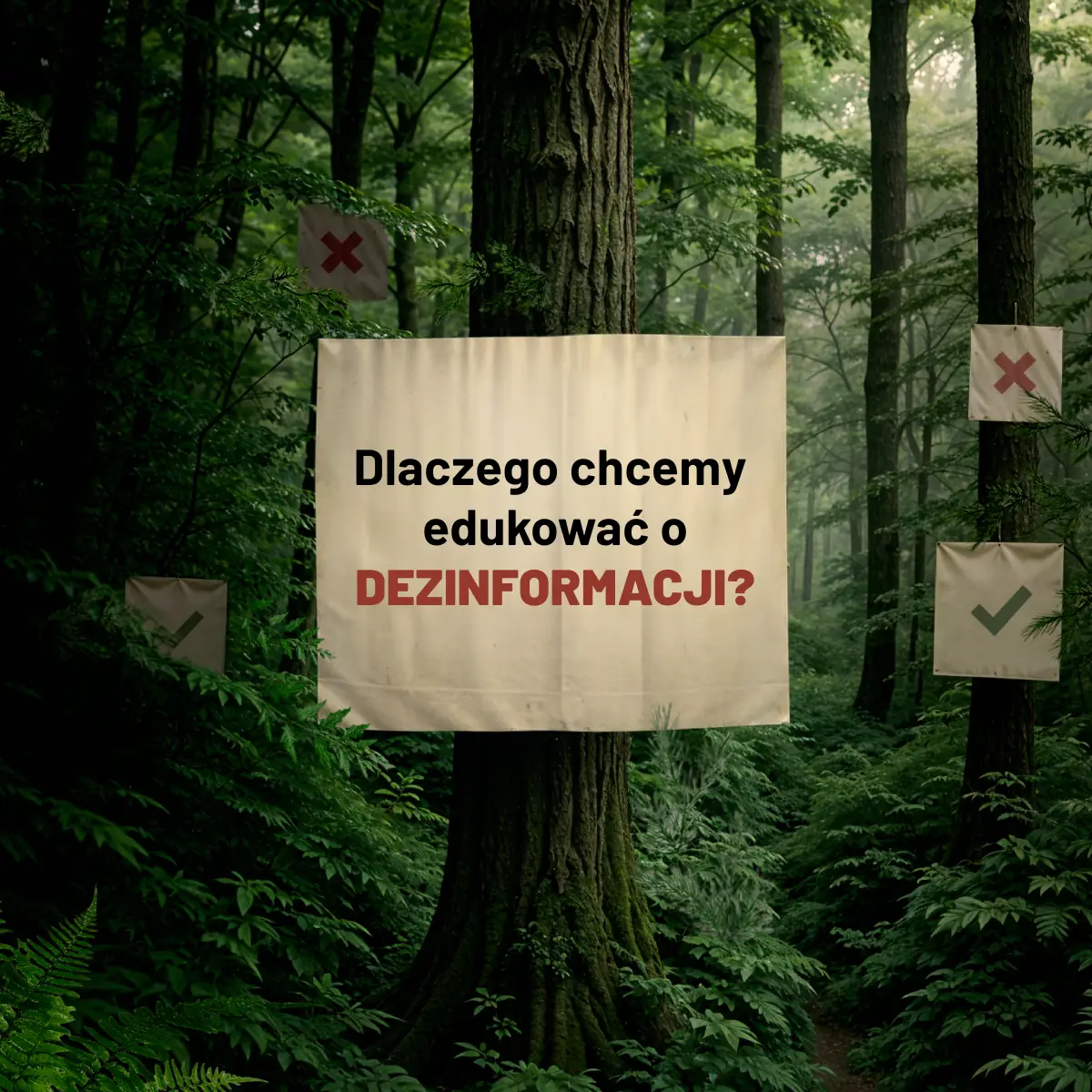 Grafika z napisem dlaczego chcemy edukować o dezinformacji?