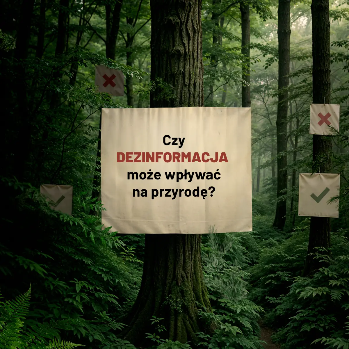 Grafika z napisem dlaczego czy dezinformacja może wpływać na przyrodę?